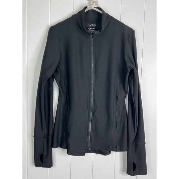 X by Gottex Black Full Zip Fitted High Neck Thumb Hole Jacket Size Large - Picture 1 of 6